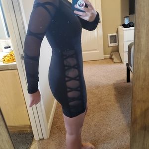 Bebe Sheer Mesh Cutouts Bodycon Bandage MinibDress Black XS so sexy!